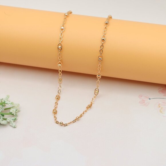 "Stylish Rose Gold Plated Chain Necklace with Beaded Accents, XPNL0150 - Picture 10 of 12